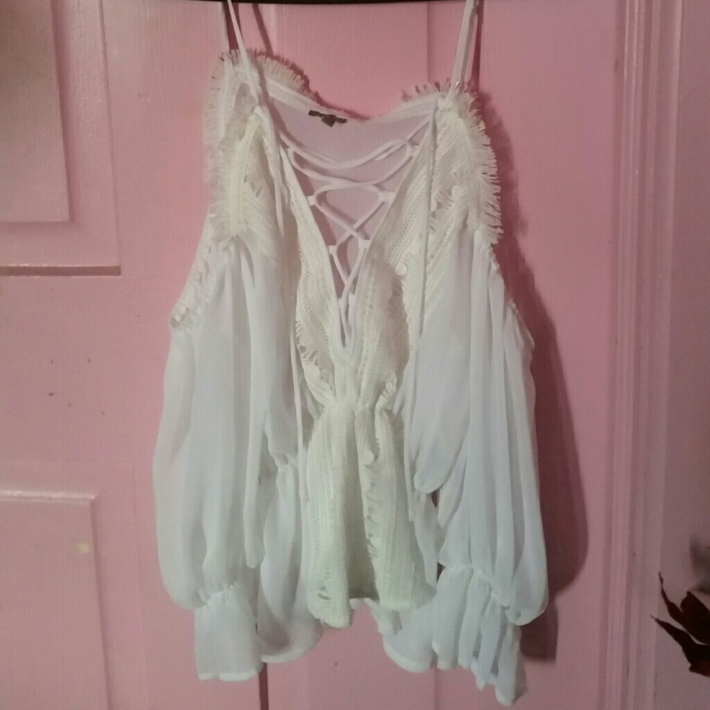 Charlotte Russe cold shoulder sheer peasant top